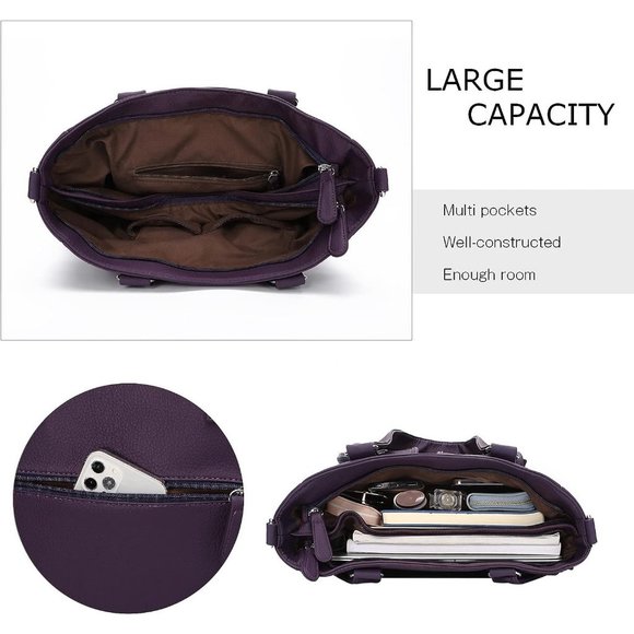 Women Purple Shoulder Large Tote Hobo Large Purses - Picture 5 of 7